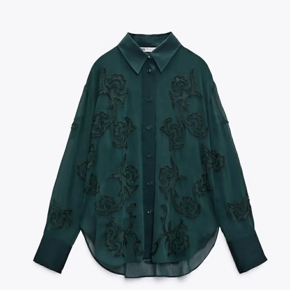 ZARA EMBROIDERED BEADED SEMI-SHEER BLOUSE - Picture 5 of 5